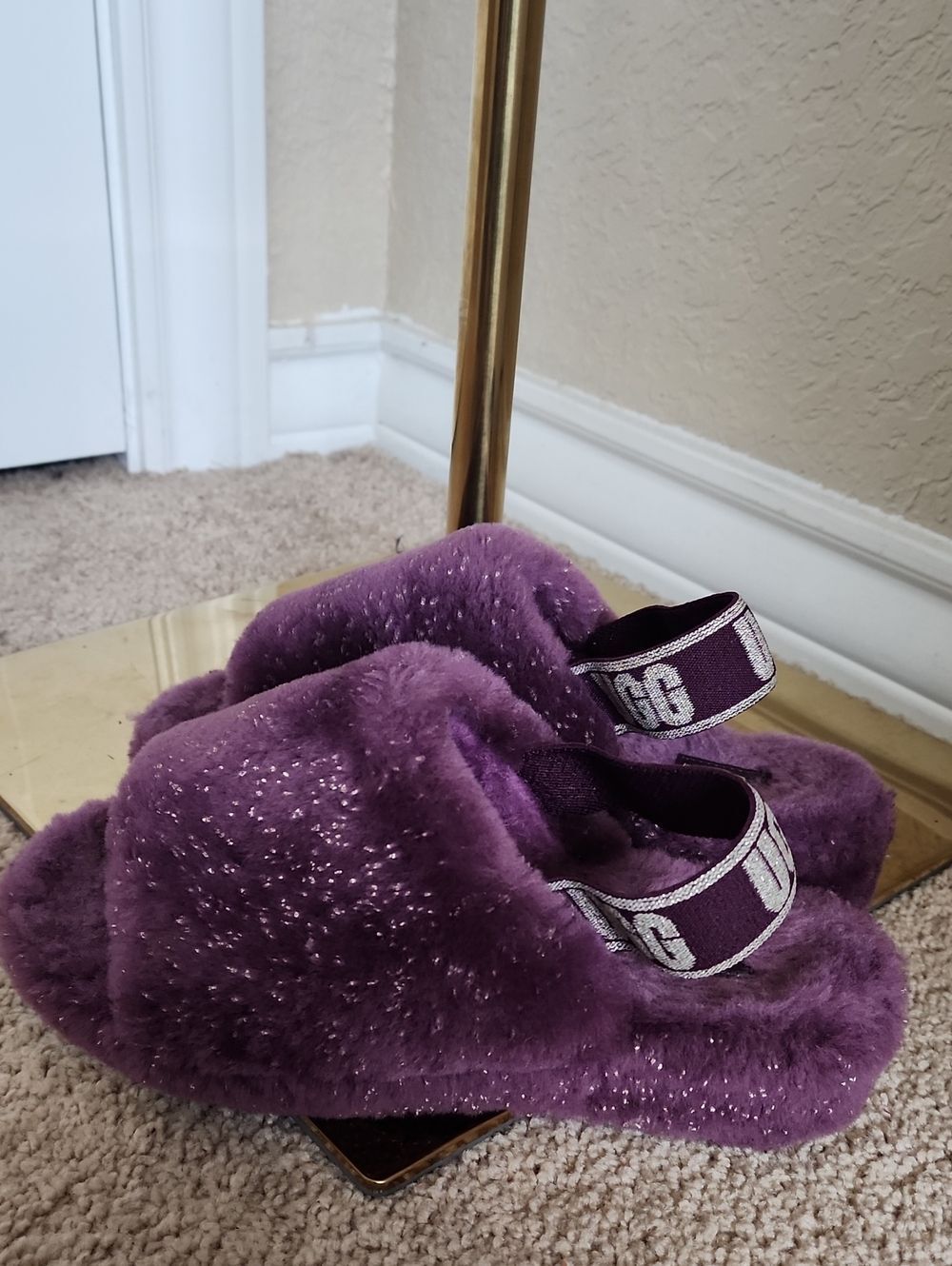 UGG Womens' Purple Fuzz Slide Sandals